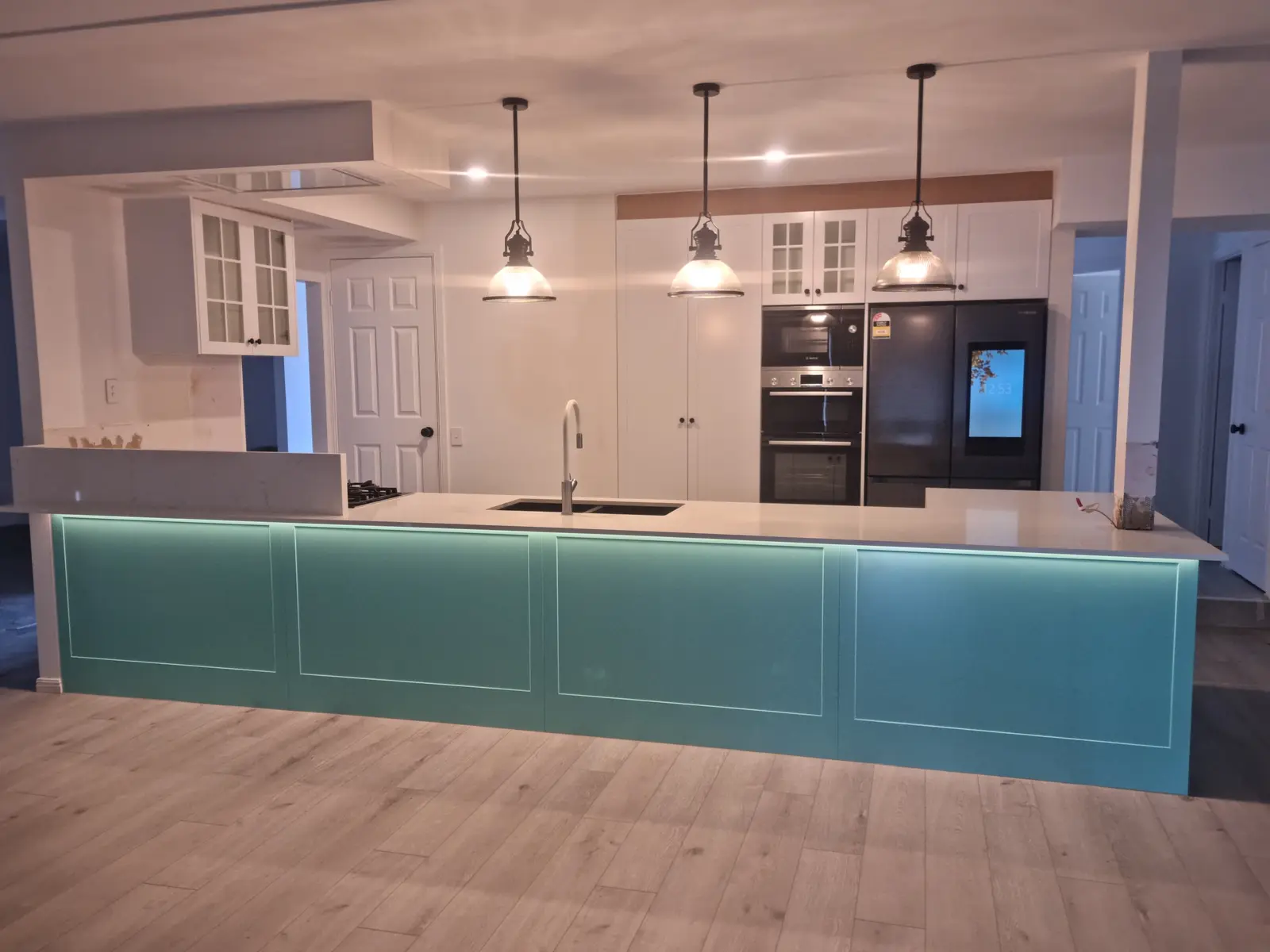 A finished kitchen of the kind Coastal Cut To Size manufactures cabinetry for